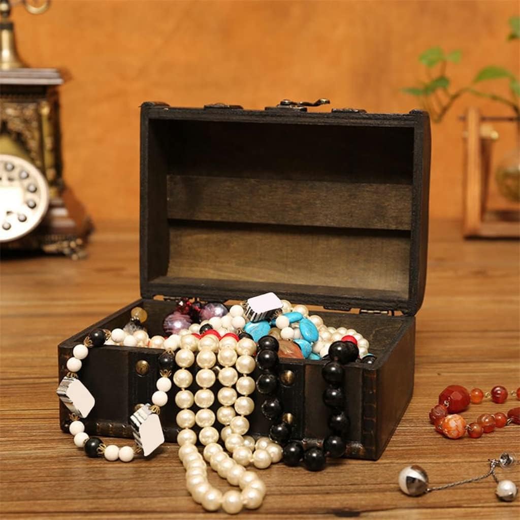 Retro Wooden Storage Box with Lock Organizer Vintage Decorative Supplies Case Home Decor image 3