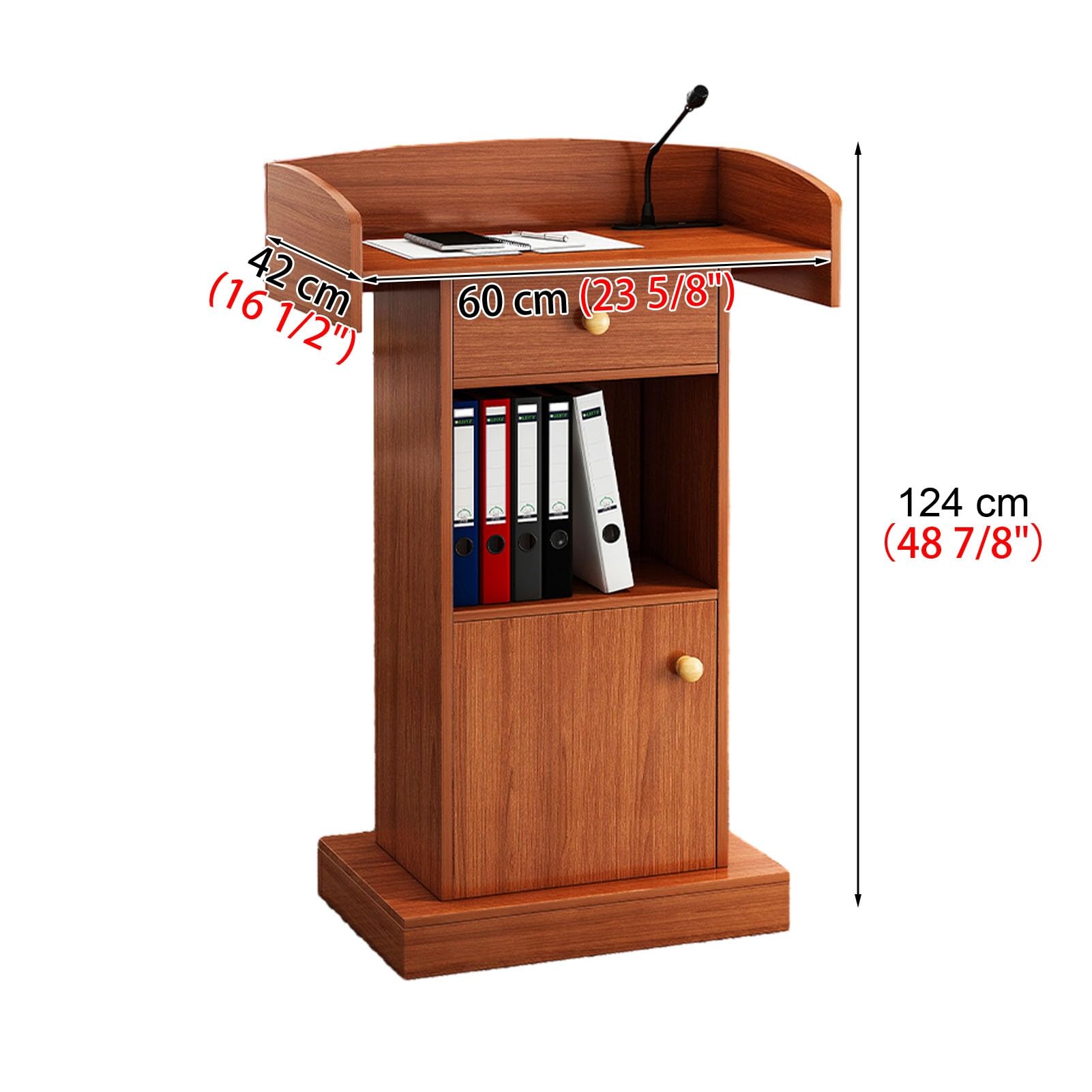 Leggio professionale con armadio portaoggetti e cassetto, ideale per insegnanti, presentatori, maestri di cerimonia e cappellani – Supporto robusto per presentazioni efficaci