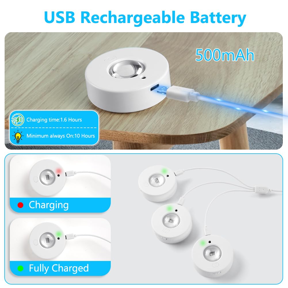 HOTUT Illuminazione A LED Senza Fili 3 Pezzi,Luce LED Vetrina Ricaricabile USB Con Telecomando,Spot A Batteria Senza Filo,Luce Sottopensile Per Cucina, Scaffali, Vetrine E Scale - 4