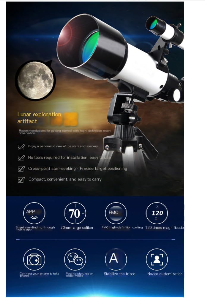 Image of Welfiit Astronomy Beginner's Telescope, with A 400mm Focal Length and 70mm Aperture, A Portable Adult Telescope with A Tripod