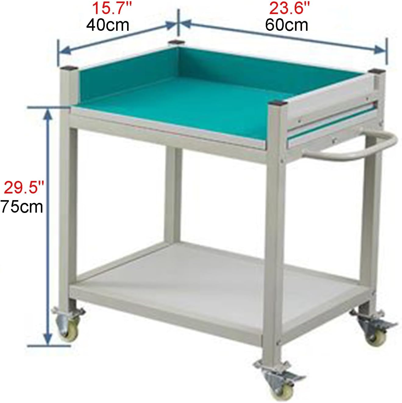 Thickened Antistatic Cold-Rolled Steel Work Table 2-Tier Sliding Storage Rack with Brake Swivel Casters 3 Sides with 10cm High Panels Easy to Assemble