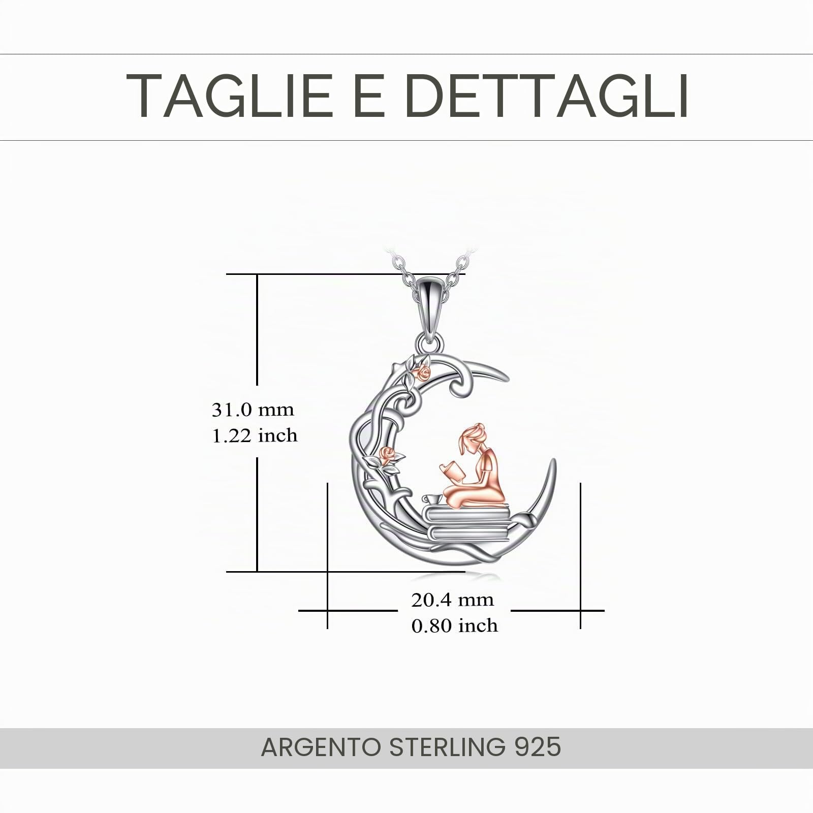 YFN Collana in argento sterling 925 amante dei libri lettura ragazza ciondolo laurea regalo gioielli per donne ragazze, Argento sterling, stile 4