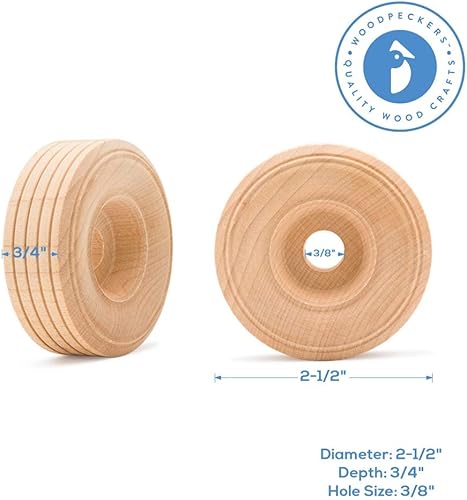 Miniatura 36 de Mini ruedas de madera estilo pisado, 1-1/2 pulgadas de diámetro, paquete de 12, para manualidades y modelos de automóvil de bricolaje, por Paquete