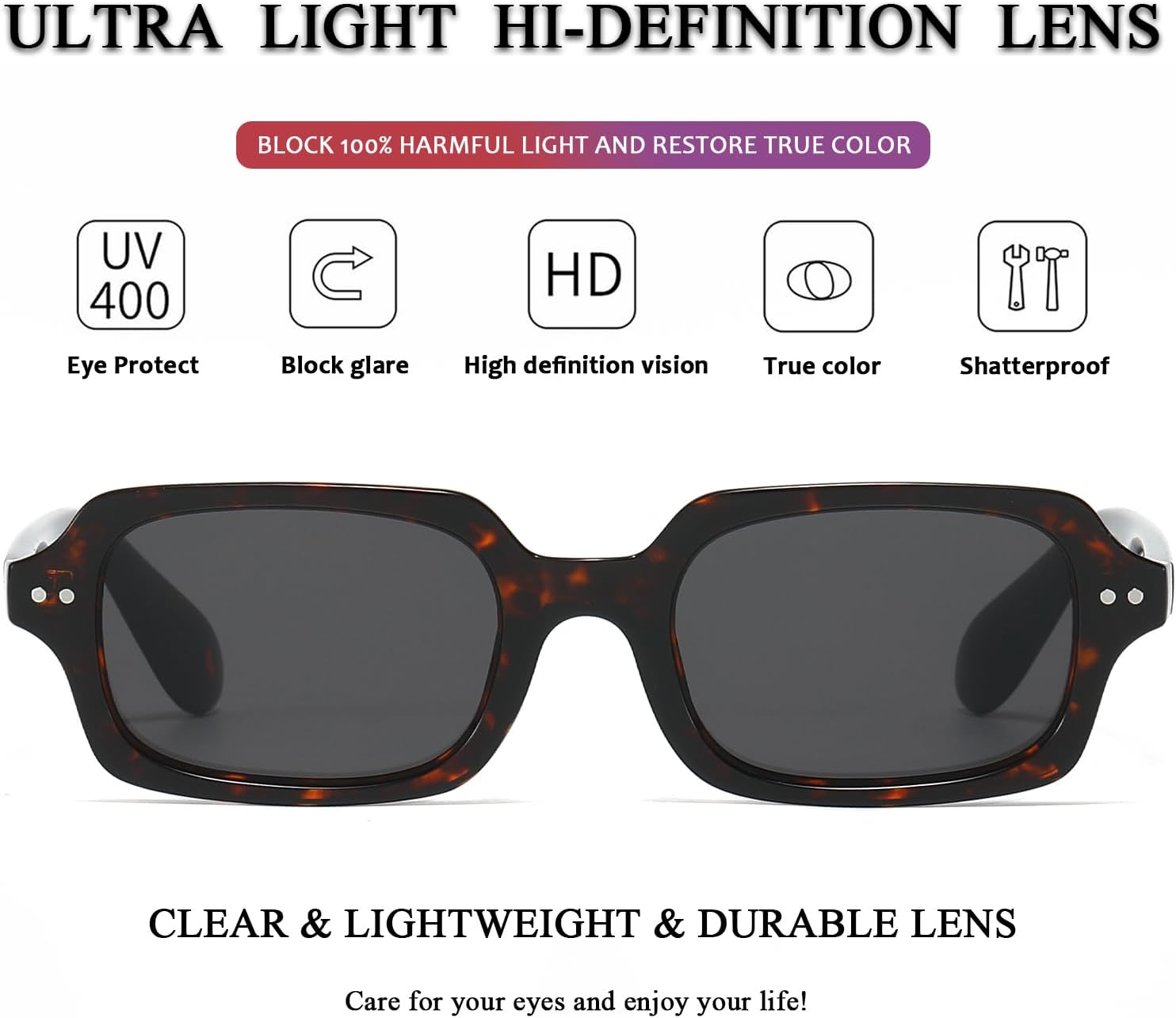 PORADAY Retro Rectangular Sunglasses for Women Men Vintage Small Square Frame Sun Glasses 90'S Style Trendy Narrow - Image 5