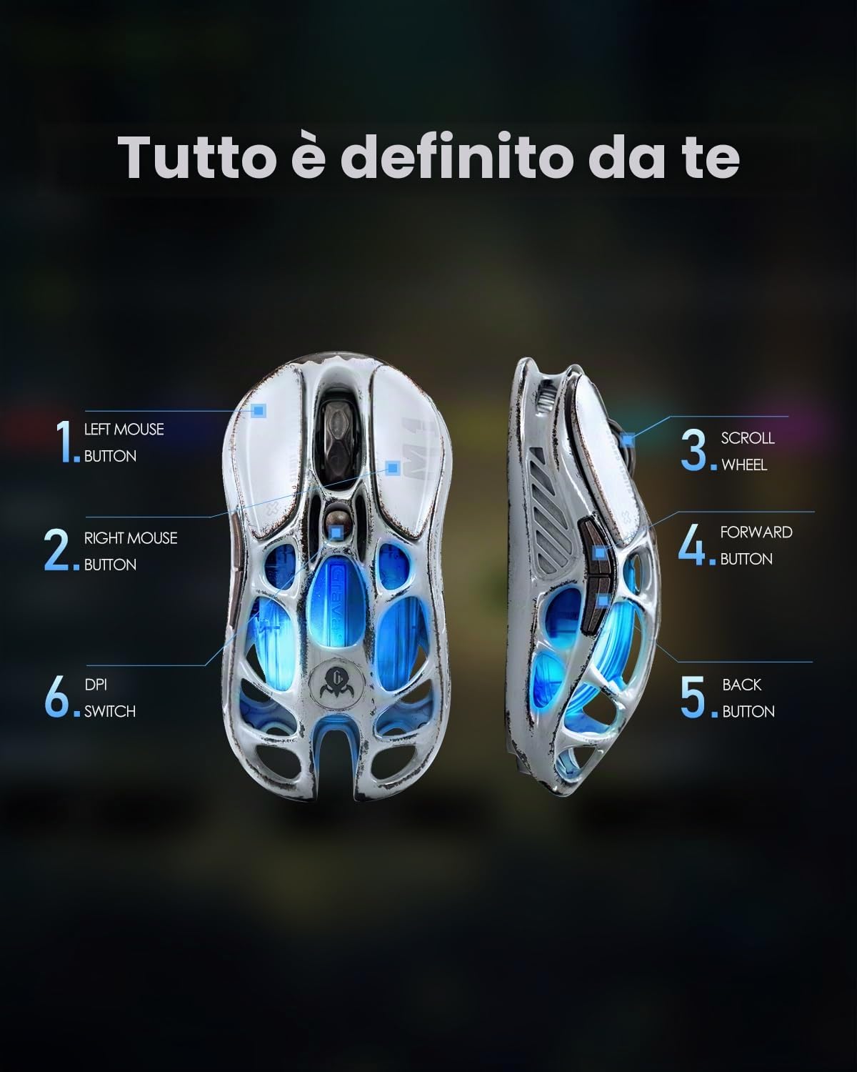 GravaStar Mercury M1 Pro Mouse Gaming Wireless, Magnesio, Misteia d'Argento | Mouse da Gioco Senza Fili Sensore PAW3395DM da 26.000 DPI, Tri-Mode (USB-C/2,4GHz/Bluetooth), 5 Pulsanti Programmabili e RGB