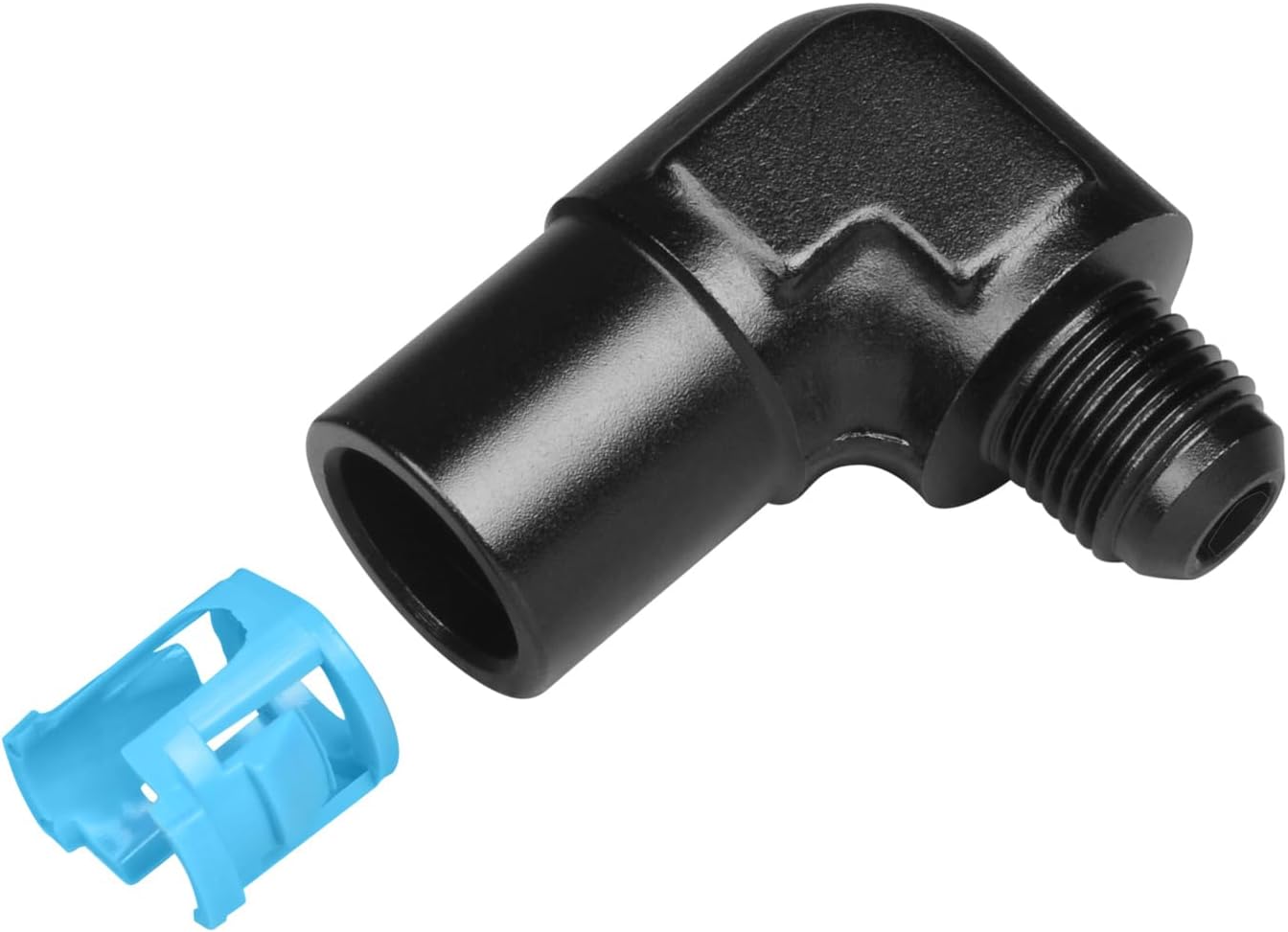 6AN Male Flare to 3/8 EFI Fuel Rail Fitting 90 Degree with SAE Quick-Disconnect Push-On Female Aluminum
