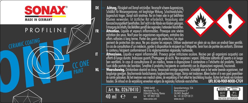 SONAX PROFILINE CeramicCoating CC One (40 ml) Langzeitschutz für Autolacke mit neuester SI-Carbon-Technologie für einen Schutz bis zu 3 Jahre | Art-Nr. 02678410