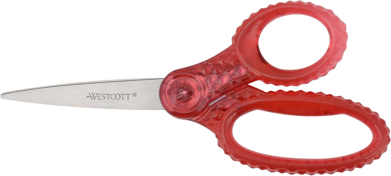 Westcott GEM Crystal-Design 7-Inch Pointed Student Scissors for Ages 12+, Classroom Essential with Comfortable Grip, Ideal for Left or Right Hand, Back to School, School Supplies, Pink