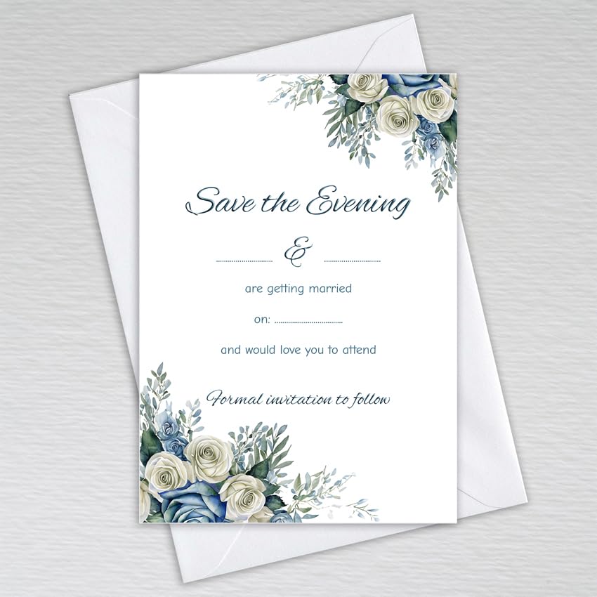 Webspectations Pack of Save the Evening Cards with Envelopes: Dusty Blue Save the Evening Invites (Pack of 20 with Envelopes)