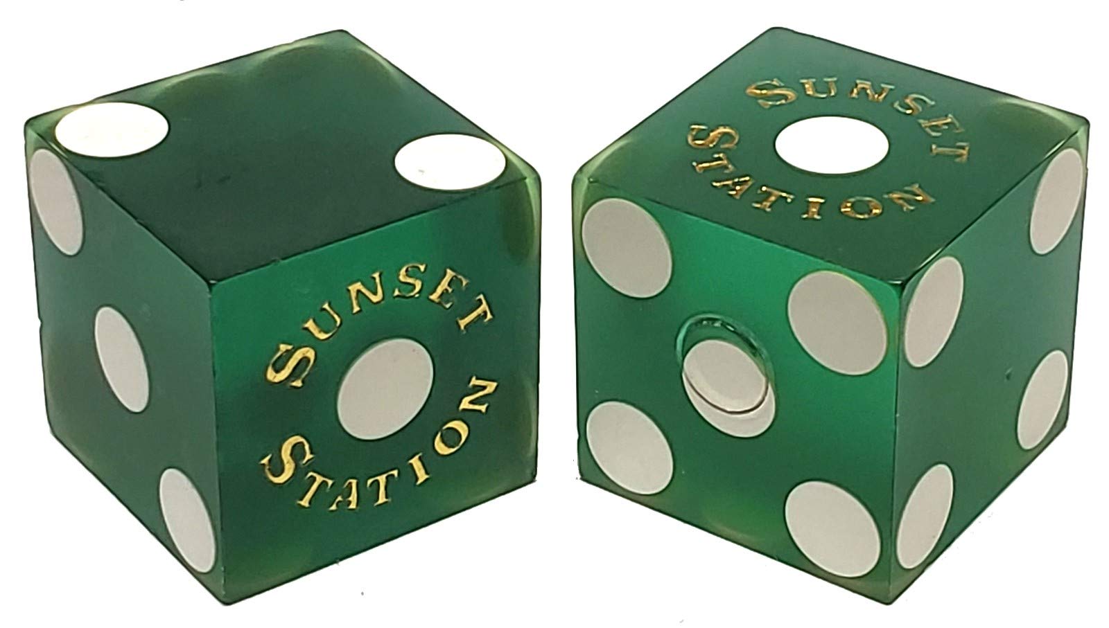 Cyber-Deals 19mm Craps Dice Pair Matching Serial Numbers - Authentic Las Vegas Casino Table-Played Dice (Sunset Station (Green Frosted)) โ image 1