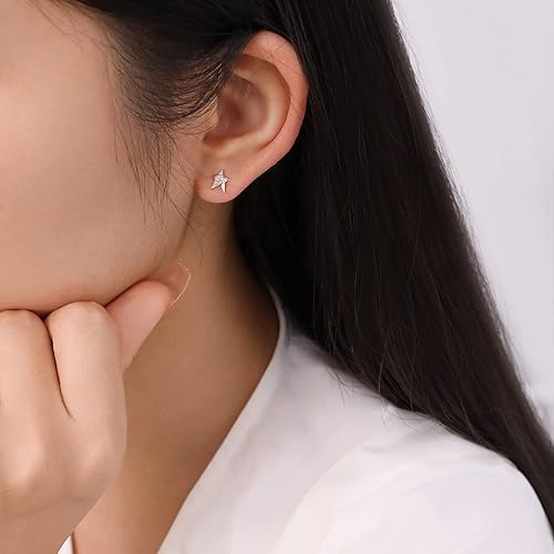 Miniatura 7 de Meissa Ball Screw Back Earrings for Women 925 Sterling Silver Sleep-On Studs Dainty Cute Star Earrings for Multiple Piercing