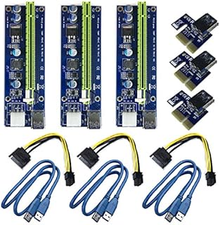 6Pin PCI-E 1X to 16X Enhanced Powered Riser Adapter Card & USB 3.0 Extension Cable & 6Pin to SATA Power Cable & GPU Riser Adapter, Perfect for GPU Graphic Card Express Ethereum Mining ETH (3PCS)