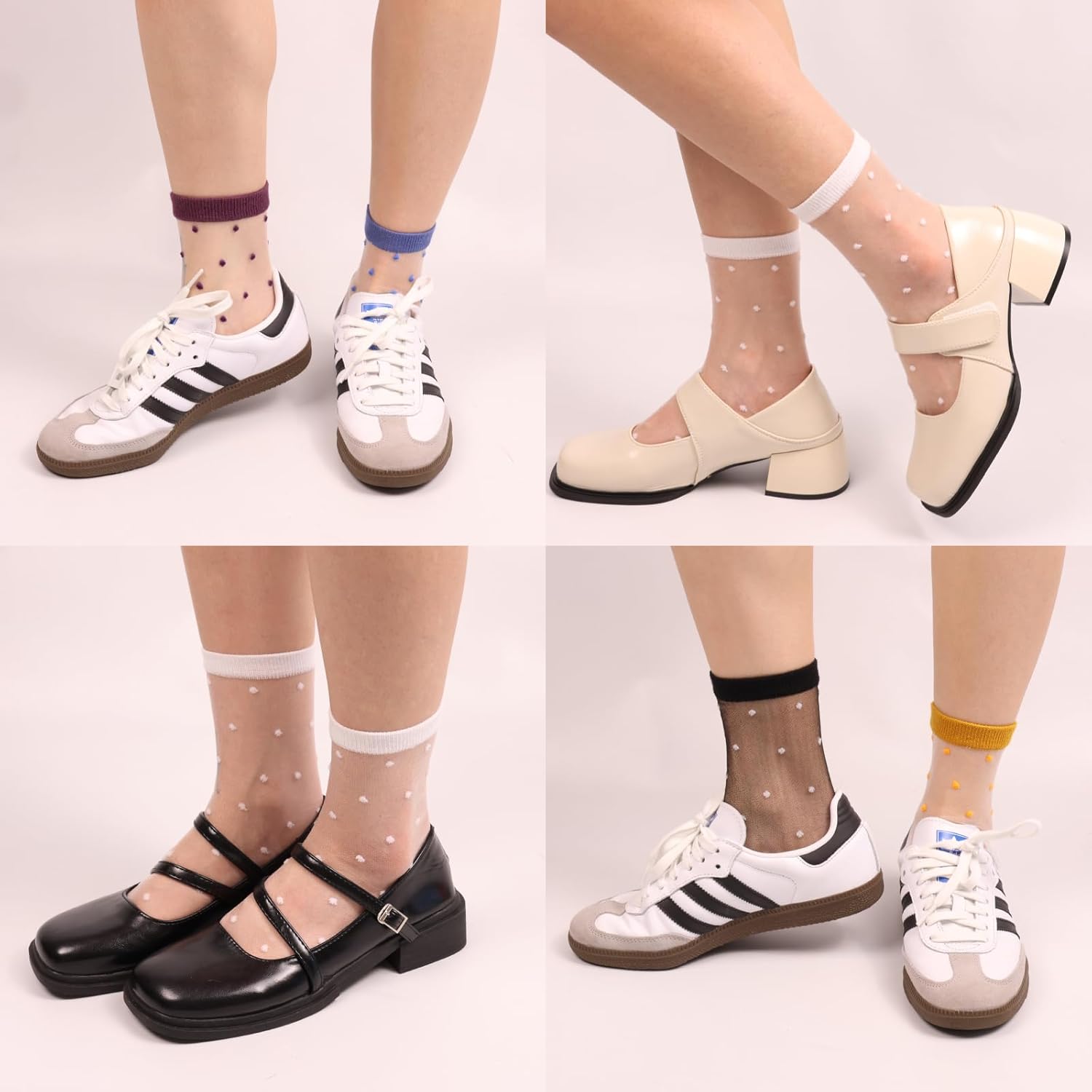5 Pairs Sheer Ankle Socks for Women, Polka Dot Lace Mesh See Through Transparent Nylon Footies, Summer Thin Glass Socks - Image 6