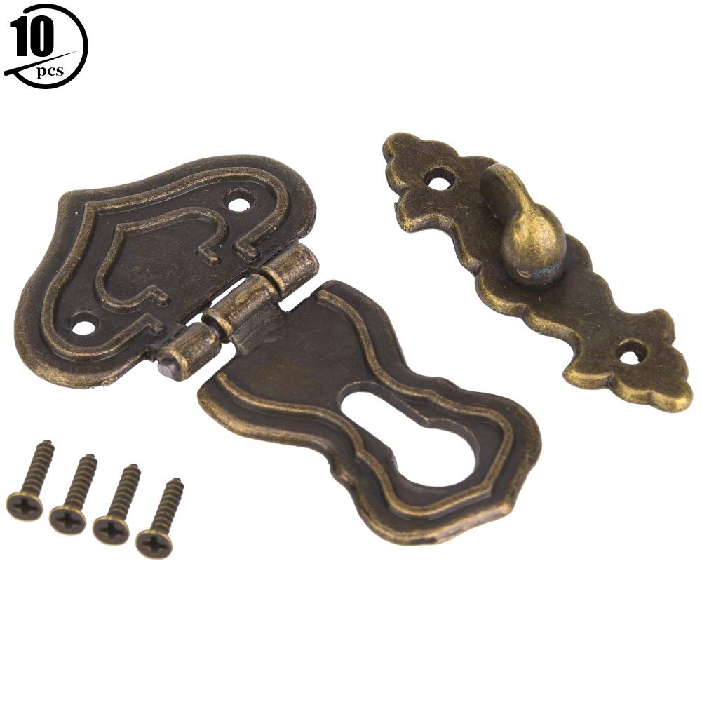 Sunicon 10Pcs Boxes Hasp Latch,Hasp Latch Antique Style Zinc Alloy Boxes Bronze Coloured Latch Catch for Jewelry Wooden Box and DIY Crafts