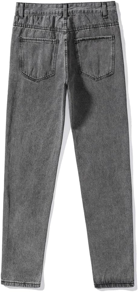 Men's Cover Ripped Jeans Denim Loose Knee Hole Cut Casual Straight Trousers