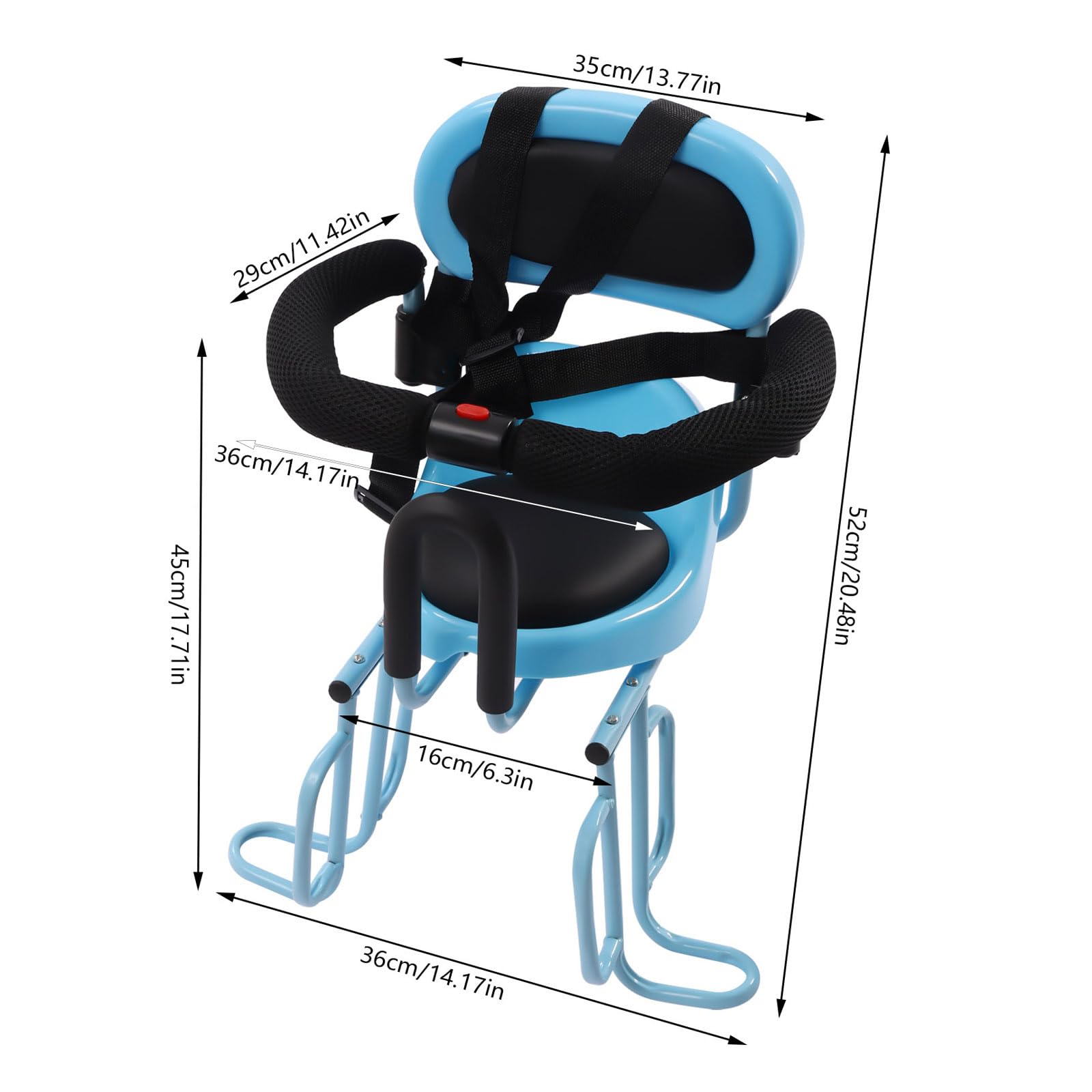 SimpMyloobe Kids Bike Seat, Portable Retractable Foldable Front Mounted Child Bike Seat with Back Rest Armrest Foot Pedals for Most Bikes (Blue)