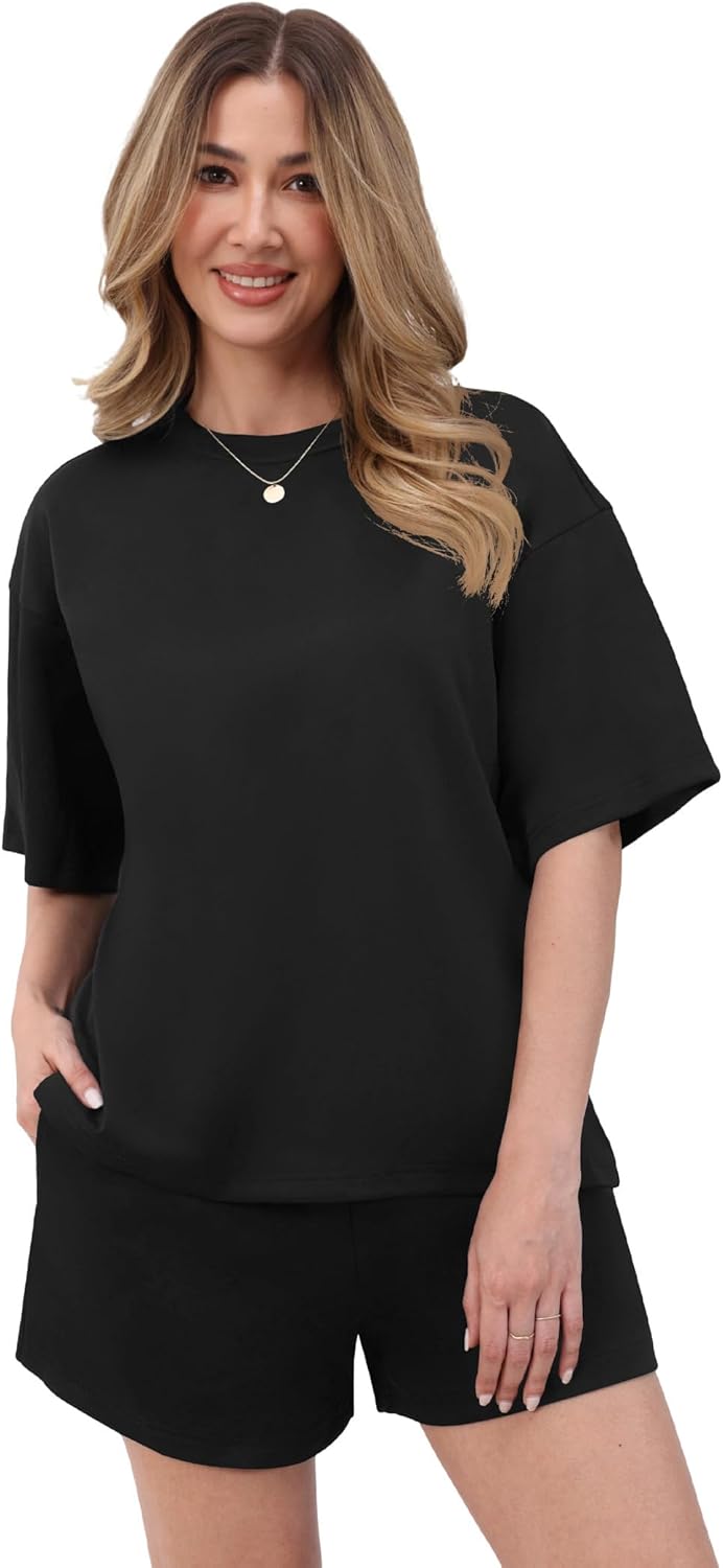 TOPYOGAS Womens Pajama Sets 3/4 Sleeve Tops 2 Piece Lounge Set Elastic Waist Shorts Loungewear - Image 5