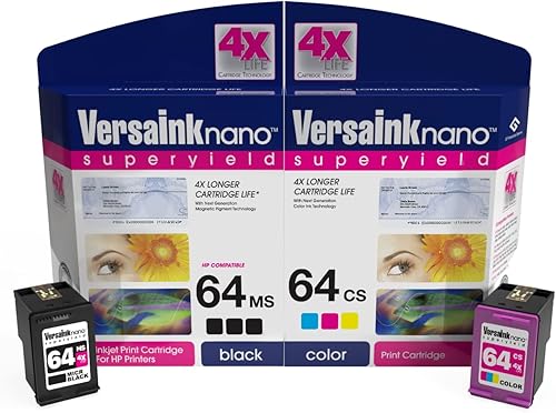 VersaInk -Nano 64 MS MICR Cartucho de tinta negra para impresión de cheques y paquete de cartuchos de tinta tricolor VersaInk-Nano 64 CS (combo 64),