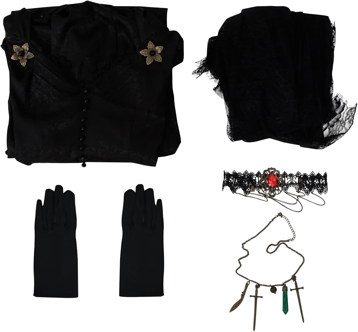 Women's Gothic Victorian Witch Vampire Dress Cosplay Costume Medieval Renaissance Dress White Black Robe Skirt - Image 7