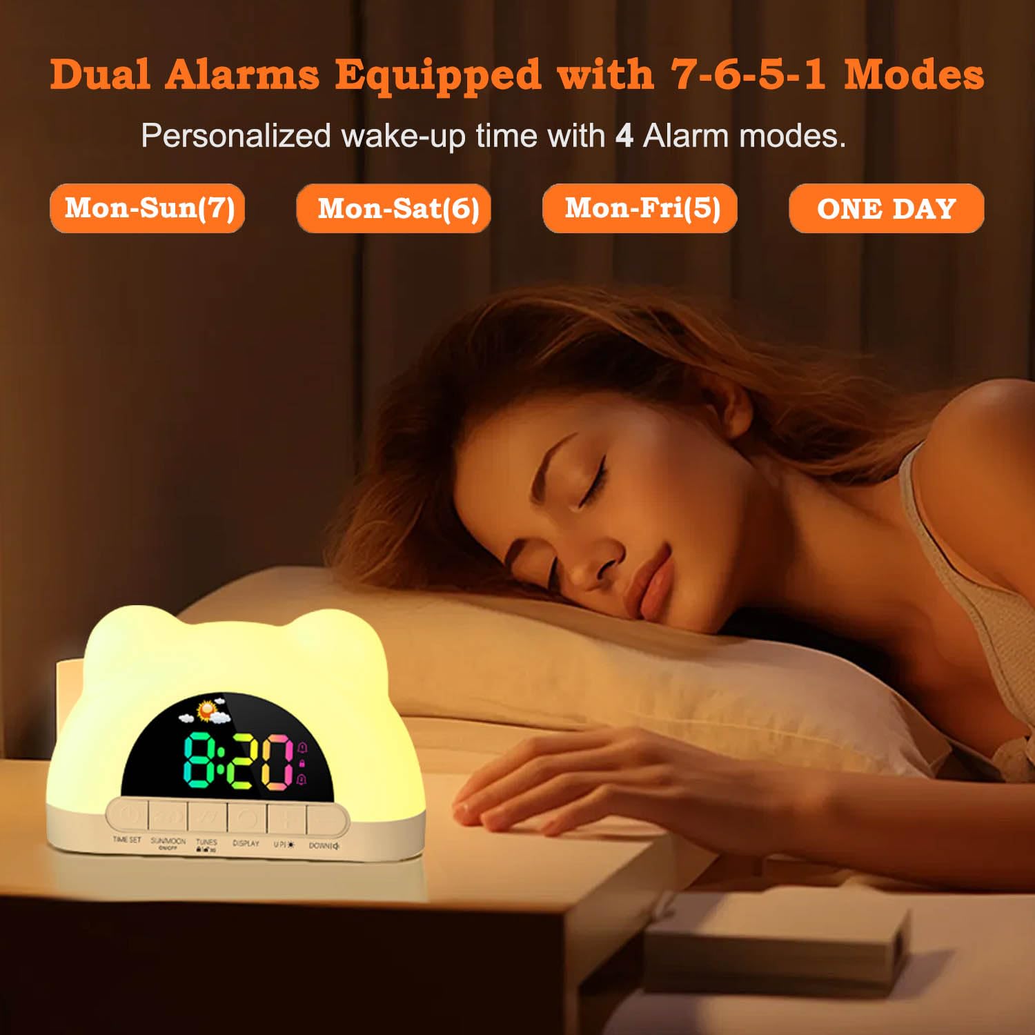 Azyh Sveglia per Bambini, Sveglia Digitale con Luce Notturna a 11 RGB Colori, Regali per Ragazzi e Ragazze, Macchina del Suono del Sonno,Orologio per Comodino, Regalo, Snooze, 2 Allarmi, Cavo USB