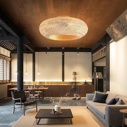 DHGIE Bamboe Lampenkap Plafondventilator Met Verlichting En Afstandsbediening Rustige Ventilator Plafondlamp 6-traps Omkeerbaar Rotan Plafondlamp Lichtswing Hanglamp Rotan Slaapkamerlamp Woonkeuken (Color photo 3