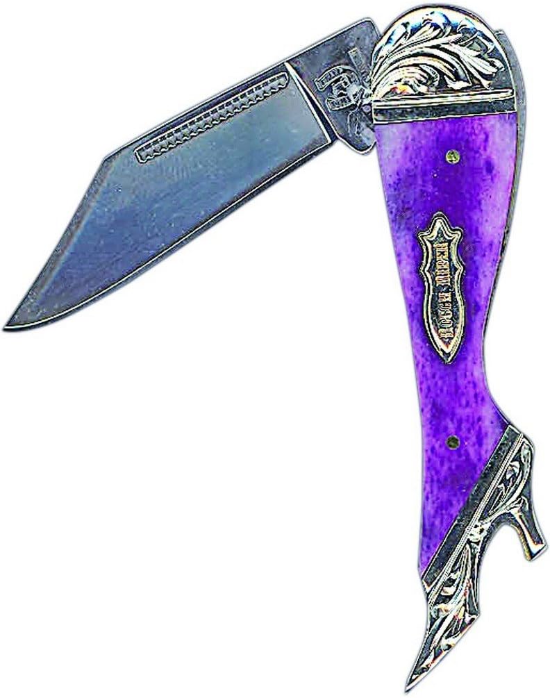 Bar V Ranch Western Mens Knife Resin Lady's Leg Purple Silver 058-133