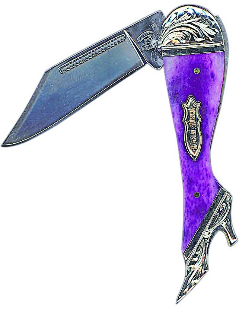 Bar V Ranch Western Mens Knife Resin Lady's Leg Purple Silver 058-133