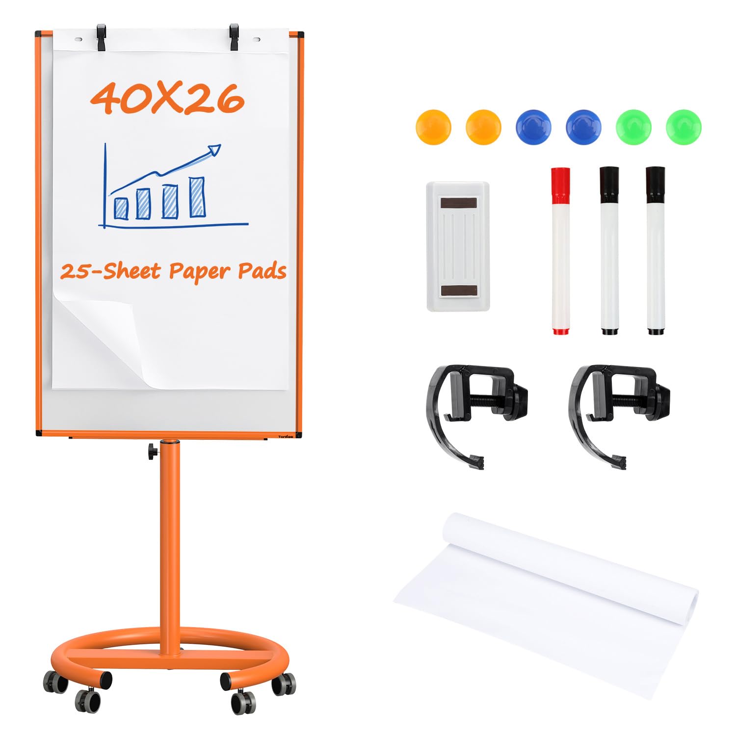 Mobile Whiteboard, 40x26 Inches White Board on Wheels, Magnetic Dry Erase Board with Stand, Portable Standing Dry Erase Board for Classroom, School, Office, Home, Teacher, with Flip Chart Paper