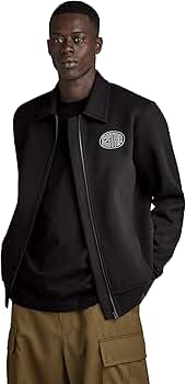 G-STAR Raw Men's Polo Collar Zip Long Sleeve Sweater,Dark Black