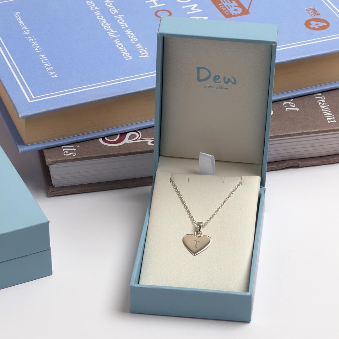 Dew Sterling Silver Heart Initial T Necklace of 45.7cm