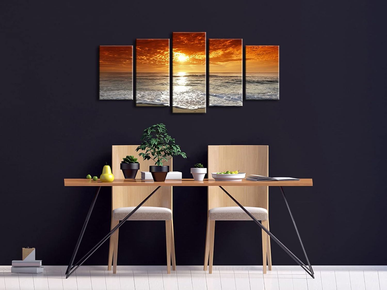 Wieco Art Grand Sight Sunset Ocean Canvas Prints Wall Art Sea Beach Pictures to Photo Paintings Landscape Decor for Living Room Bedroom Home Decorations 5 Panels Modern HD Seascape Giclee Artwork