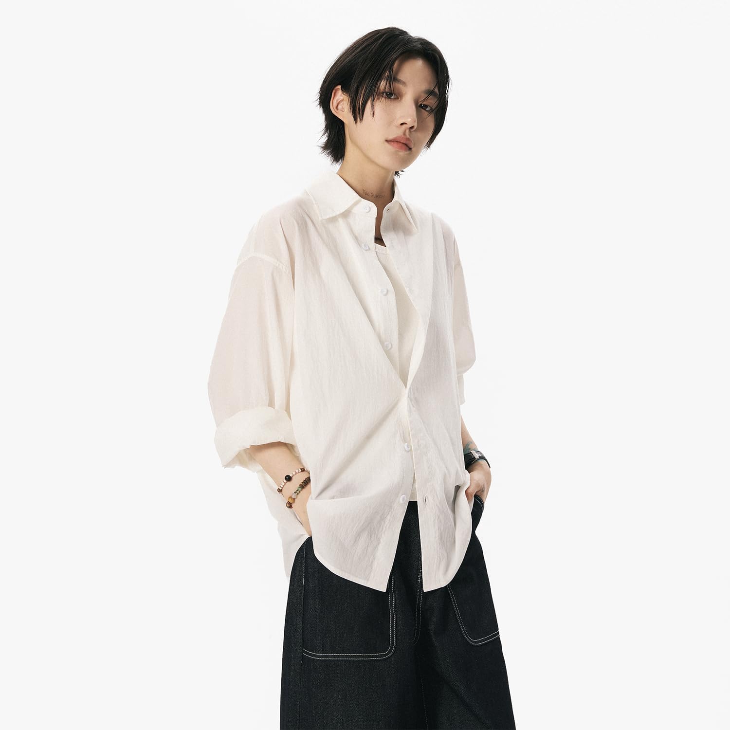 Women's Blue08 Long Sleeve Shirt Unisex Lapel Summer Style Shirts for Women