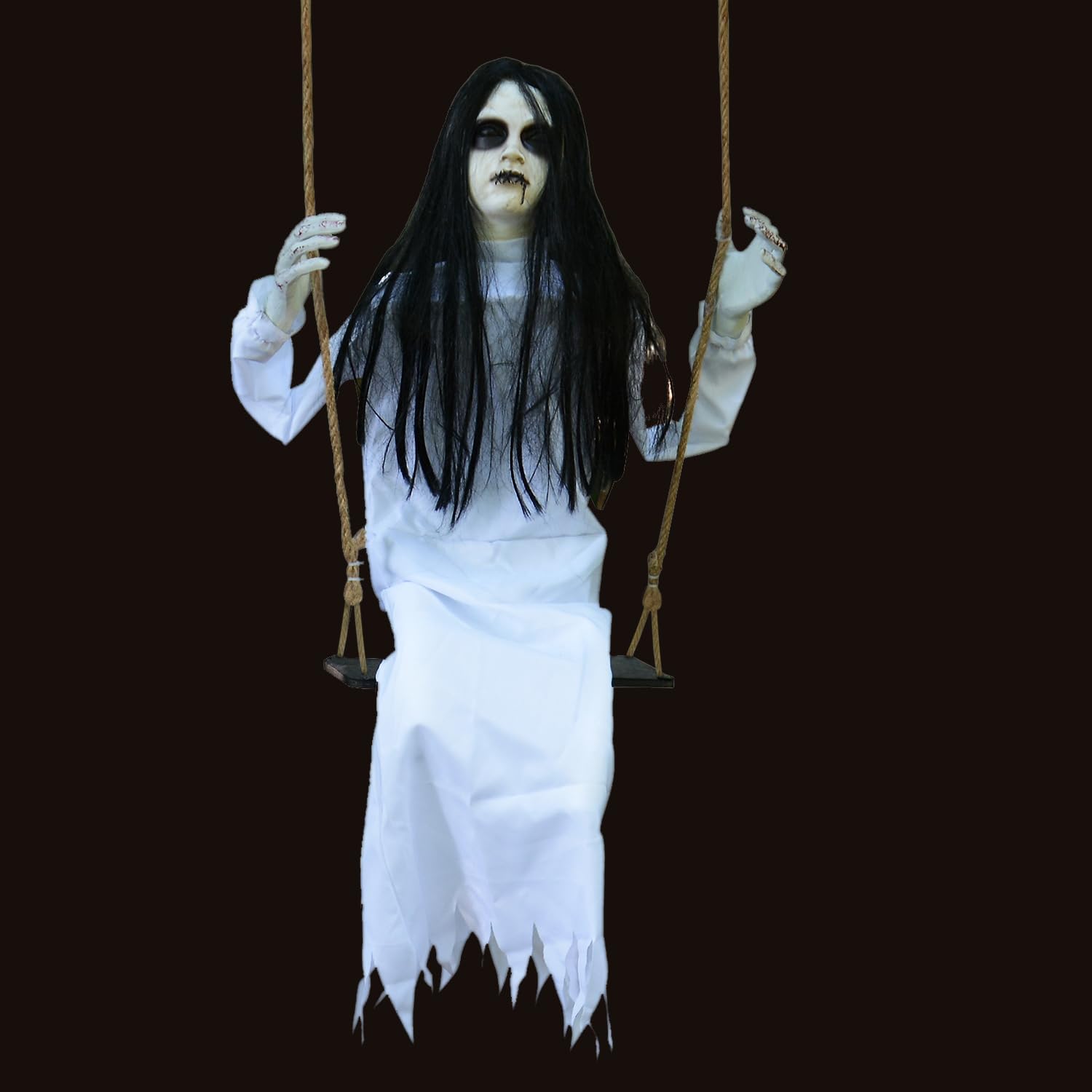 PARTYGEARS Halloween Decorations Props Hanging Swinging Girl with Creepy Expressions, Hanging Ghosts The Best Indoor and Outdoor Decorations for Halloween(White)
