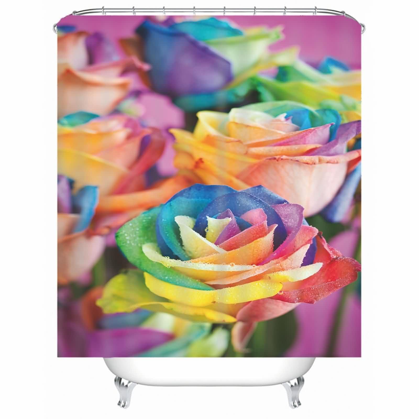 Rideau de douche fleurs multicolores jaune rose en polyester imperméable