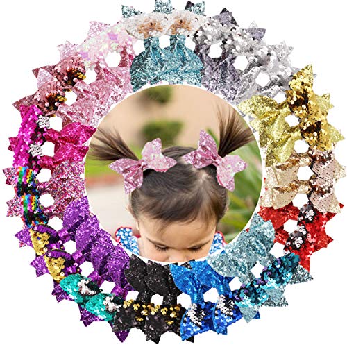 DeD 30Pcs Glitter Hair Bows 4 Inch Reversible Sequin bows With Alligator Hair Clips Hair Barrettes for Baby Girls Teens Kids In Pairs