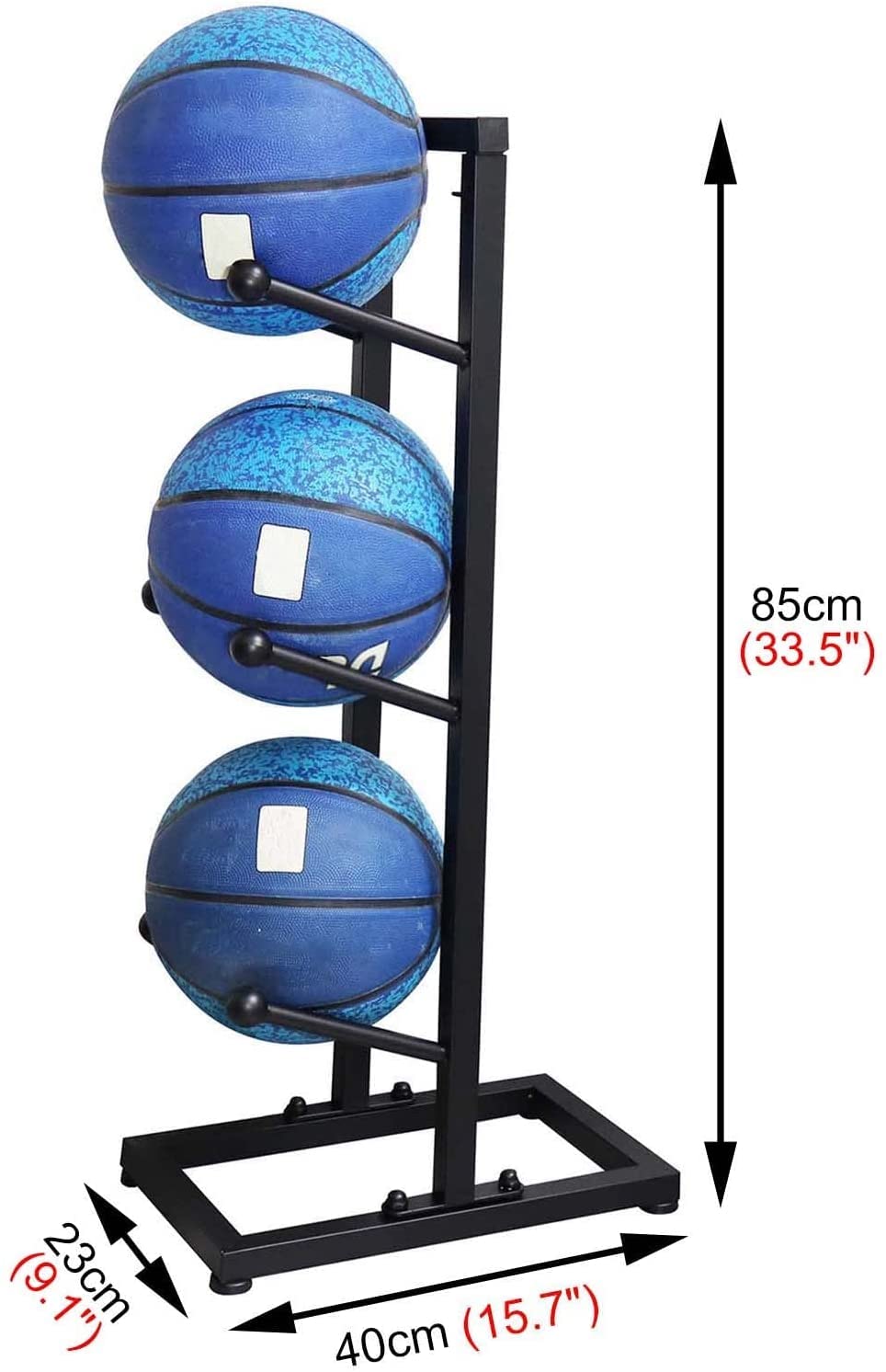 Ballaufbewahrung, Organizer, Ballregal, Garage, Basketball, Ballhalter, freistehend, Sportausrüstung, Organizer, Ständer, vertikaler Präsentationsständer für Volleybälle, Fußbälle (Schwarz, 4 Ebenen