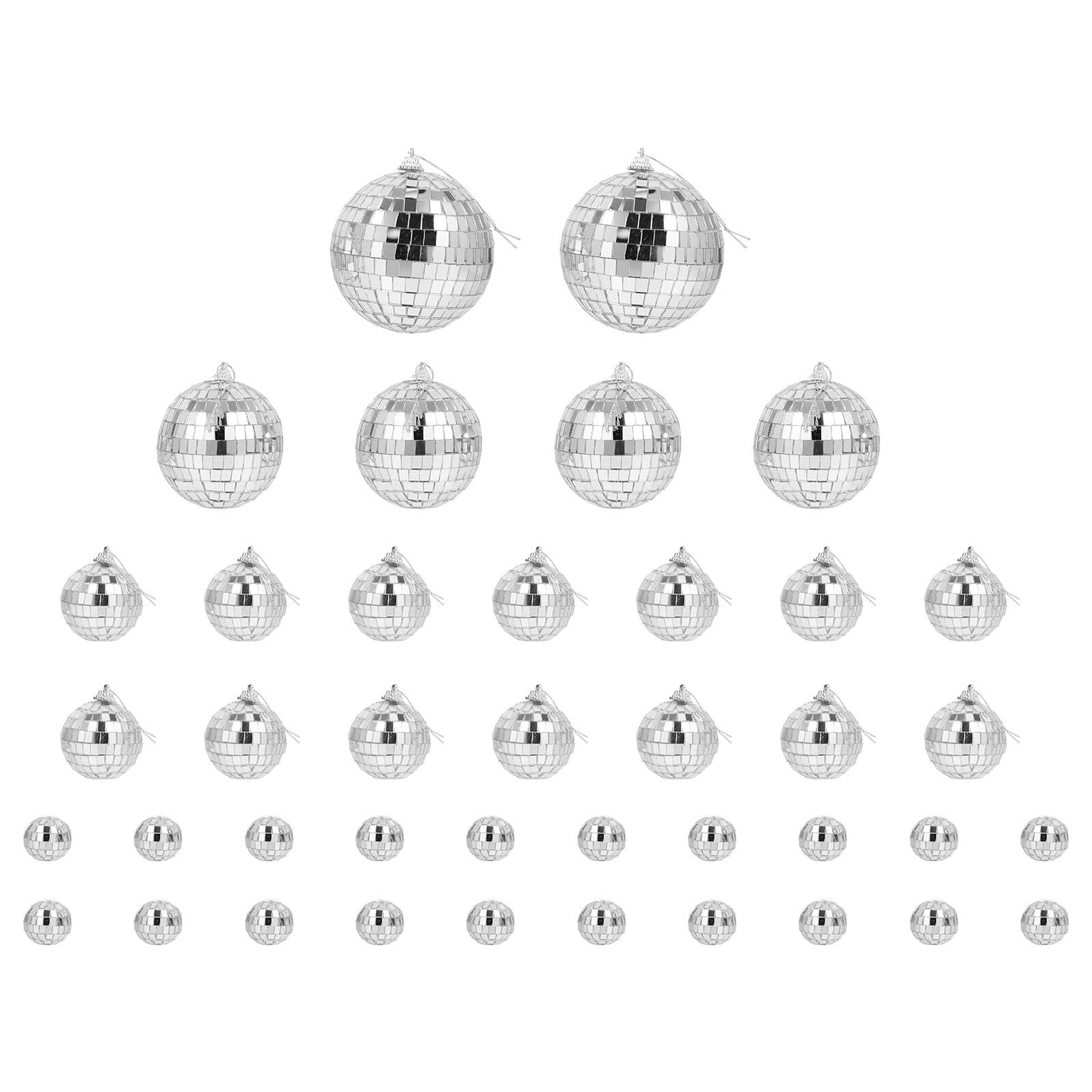 Kisangel Barre Sphère Réfléchissante Argentée 40pcs en Verre Boucle Suspendue pour Décoration de Mariage et Fête, Boule Disco Miroir à Reflet Lumineux Classique