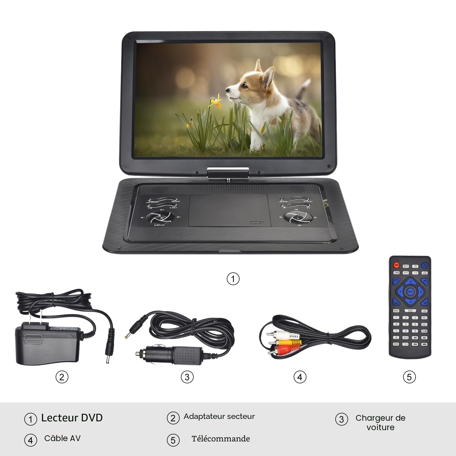 YOOHOO Lecteur DVD Portable 19,6" pour Voiture et Enfants avec HD Grand écran 17,1", Grande Taille Compatible avec Toutes Les régions, Plusieurs régions, Lecteur DVD Automatique pour Enfants