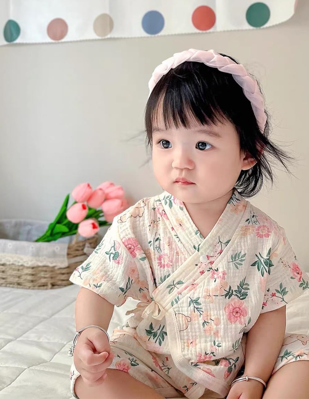 BINIDUCKLING Baby Kimono Cotton Muslin Romper Clothes Newborn - 24 Months