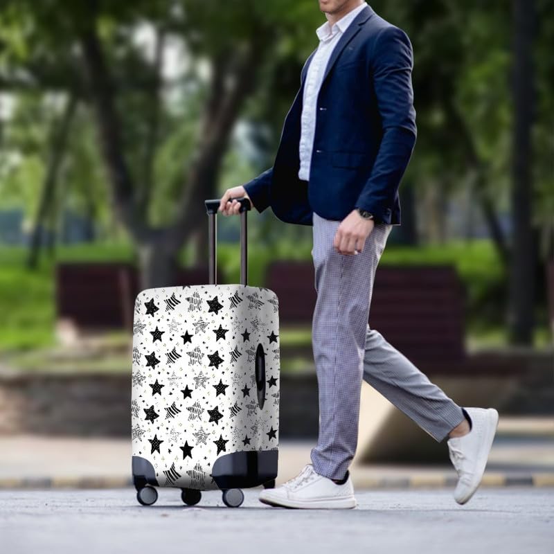 Black White Starry Sky Print Travel Luggage Cover Polyester Cartoon Stripe Spot Star Thickened Suitcase Cover With Concealed Zipper Anti-Scratch Spandex Protective Covers -XL3