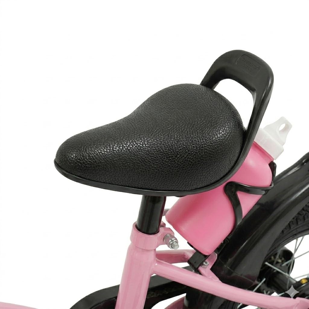 Bicicletta per bambini da 12 pollici a partire dai 2 ai 5 anni, manubrio e sedile regolabili in altezza, bicicletta per bambini con ruote di supporto, cestino e bottiglia d'acqua, colore rosa, robusta