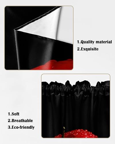 Miniatura 5 de Litter Star Cenefa de cortina con diseño de manzanas rojas de granja, bolsillo trasero negro, cenefas de cocina para ventana pequeña, gotas de agua
