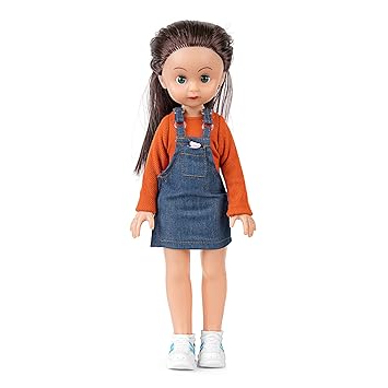 EL FIGO Cute Little Girl Doll in Orange T-Shirt & Denim Dungaree Dress Doll for Kids 33 c.m Kids Ages 3 & Up