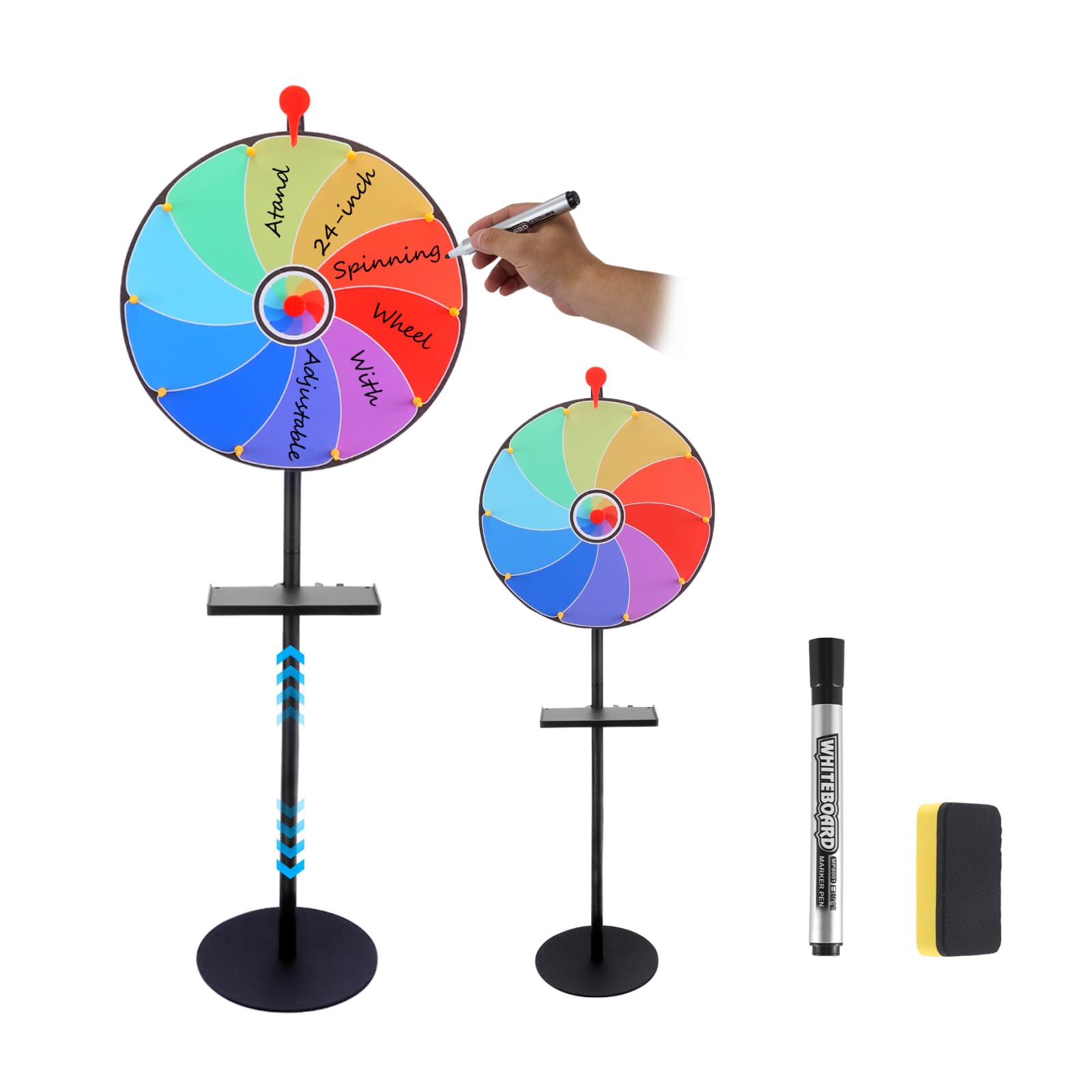 16 Inch Color Prize Wheel, 10 Slots Roulette Spinning Game Wheel With Height Adjustable Metal Stand, Dry Erase Marker and Eraser, Tabletop Roulette Spinner of Fortune for Party Carnival Trade Show