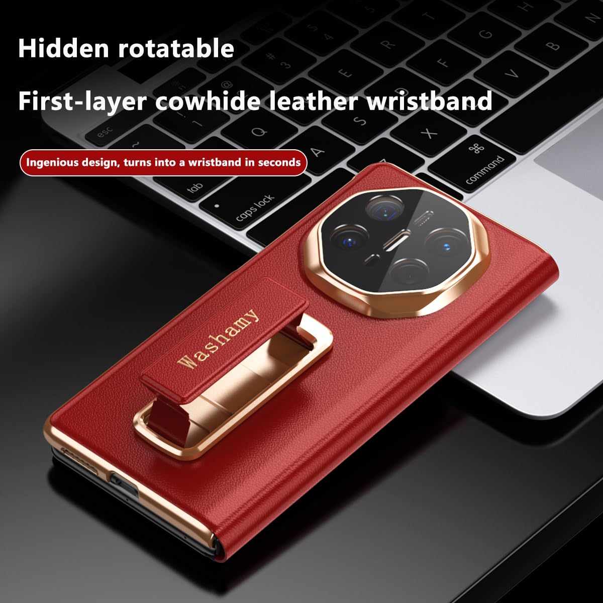 COQUE Inteligentne etui z klapką z prawdziwej skóry do Huawei Mate X6 z obrotowym paskiem na nadgarstek i stojakiem pod wieloma kątami do Huawei Mate X6-fioletowy