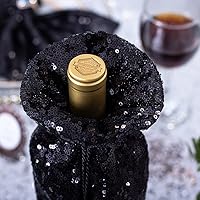 Vista 4 de Eternal Beauty 4 bolsas de vino con cordón, cubierta de botella de lentejuelas para bodas de cumpleaños (14 x 6 pulgadas, negro)