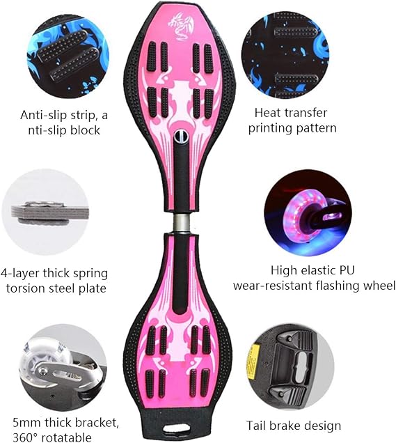 Waveboard Children Street Surfing Caster Torsion Skateboard Double Decks Casterboards for Wave/Surf Waveboard/Castor board with Light Up Wheels for kids/teens