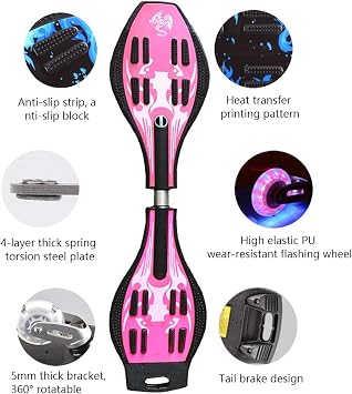 Waveboard Children Street Surfing Caster Torsion Skateboard Double Decks Casterboards for Wave/Surf Waveboard/Castor board with Light Up Wheels for kids/teens