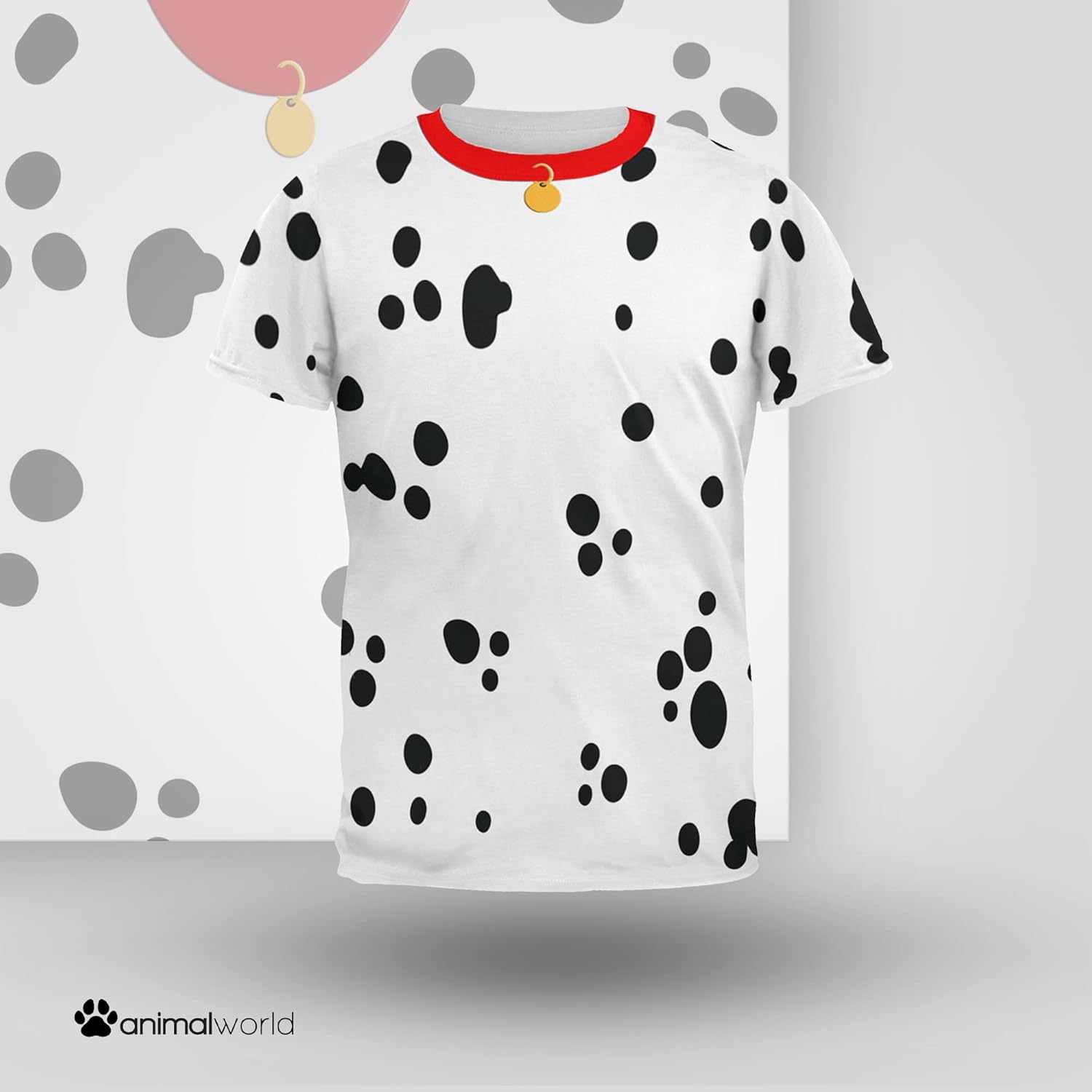 Dog Dalmatian Costume Red Collar All Over Adult T-Shirt - Image 2