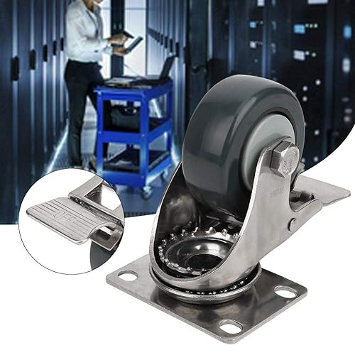 Miniatura 6 de Rueda giratoria con ruedas de freno, 1.5 pulgadas, carga de 66.1 lbs/66.1 libras, polipropileno 304, acero inoxidable 304, freno sin rastro, soporte